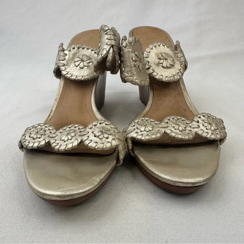 Jack Rogers Luccia Metallic Gold Leather Double Strap Wedge Sandals 8.5